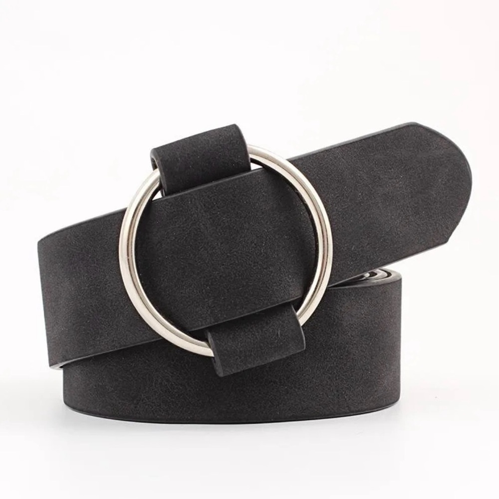 👉 Women Suede Waist Belt Silver Circle Buckle Fashion Leather Belt (Boutique)
